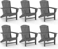 GREENVINES Adirondack Chairs Set of 6 | HDPE Plastic | Oversized Fire Pit Chair | All Weather | Grey | Poly Lumber | for Outdoor Deck Backyard Patio Garden