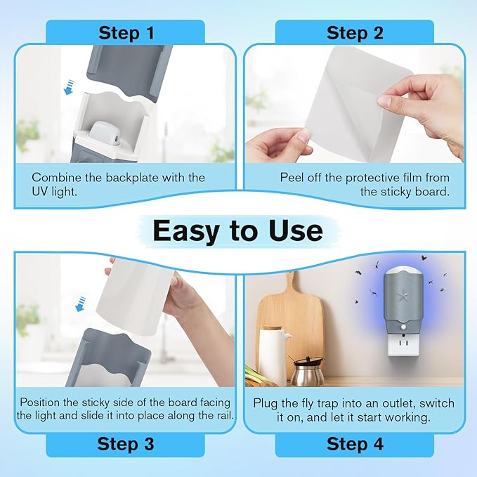 2 Flying Insect Traps with 6 Glue Refills, Indoor Fly Trap for Fruit Flies, Gnats & Mosquitoes, UV Light Bug Catcher, Safe & Odor-Free Fly Catcher for Home