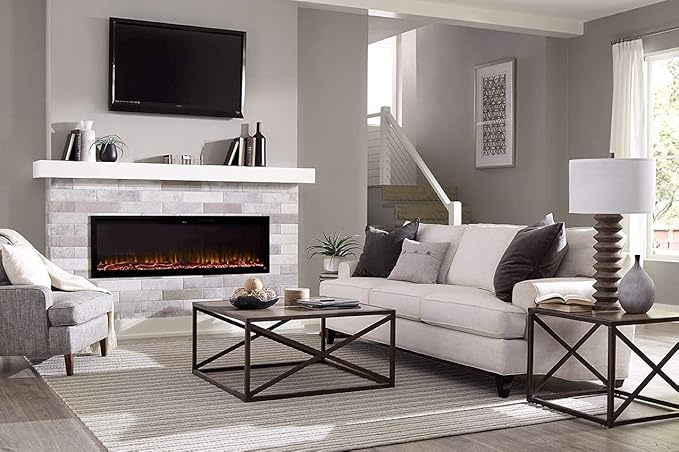 Touchstone Sideline Elite Smart 60” WiFi-Enabled Electric Fireplace - in-Wall Recessed - 60 Color Combinations - 1,500W Heater - Black - Log, Crystals & Driftwood - 80037