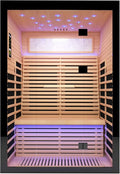2 Person Infrared Sauna Home Indoor Sauna Canadian Hemlock Wooden Dry Sauna Room Low EMF 2160W with Oxygen Bar, 7 Color Therapy 53.1" x 47.2" x 74.8"