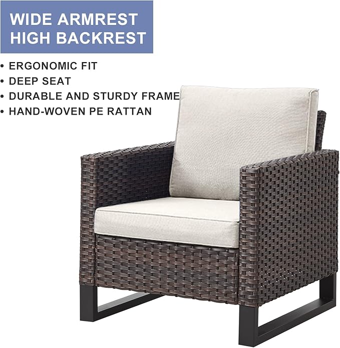 HUMMUH 5 Piece Patio Furniture Outdoor Bistro Set All-Weather Wicker Outdoor Chairs with Ottomans End Table for Patio,Porch,Garden,Backyard