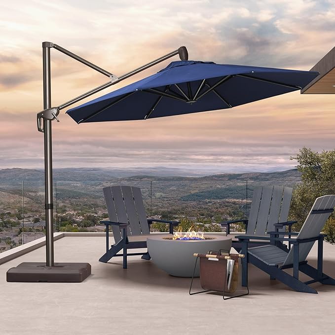 PURPLE LEAF 10FT Cantilever Patio Umbrella with 360-degree Rotation Aluminum Round Outdoor Offset Hanging Umbrella for Patio Pool, Spectrum Indigo