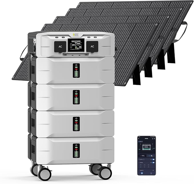IEE SP5000 10240Wh Solar Power Station, 5000W(9000 Peak) AC Output, 120V/240V Split Phase LFP Battery with 4x100W Solar Panels, 1.6h Fast Charge Portable Power Generator for Home Backup, Emergency, RV