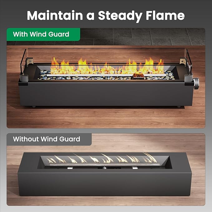 Ciays 28 Inch Tabletop Propane Fire Pit, 50000 BTU Table top Firepit with Glass Wind Guard & Glass Beads, Nylon Cover, Portable Outdoor Portable Fireplace for Patio and Camping