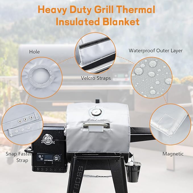 Insulation Blanket for Pit Boss Lexington/Sportsman/Navigator 550/540/500 Wood Pellet Smoker Grill,PB500NX PB500SP PB550G Insulation Blanket Grill Accessory for Winter Smoking,Silver