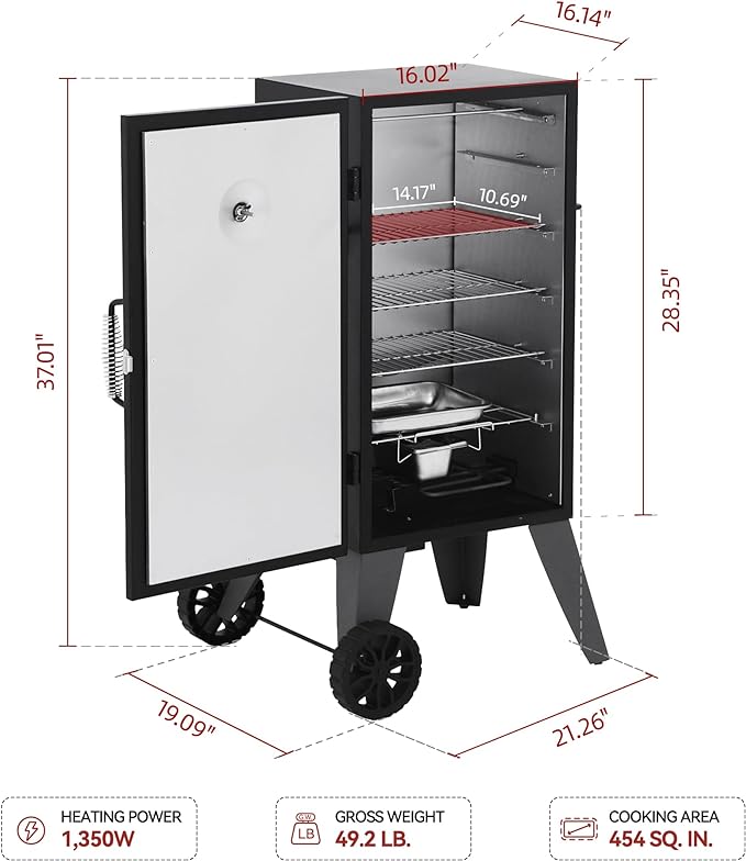 Royal Gourmet SE2805 28-Inch Analog Electric Smoker with 3 Cooking Grates, Outdoor Smoker with Adjustable Temperature Control & 454 Sq. In. Cooking Area for Outdoor Backyard BBQ, Black