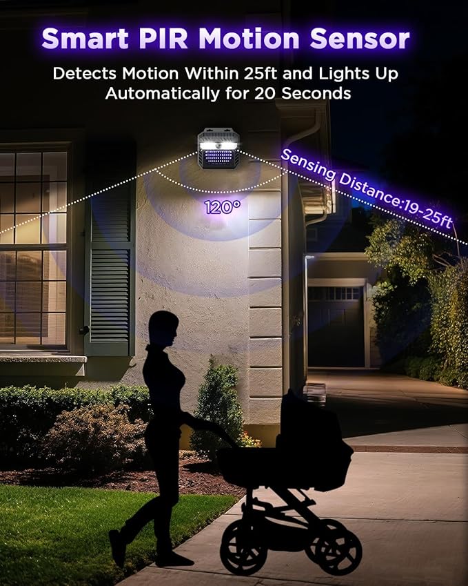 2-in-1 Solar Bug Zapper Outdoor Waterproof with Motion Sensor Light, Cordless Mosquito Zapper Outdoor with 3 Modes, Rechargeable Mosquito Killer Lamp for Patio (Black)