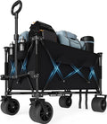 35" Foldable Wagon for Beach with 350lbs Weight Capacity, Heavy Duty 280L Extra Large Collapsible Foldable Wagon for Camping, All Terrain Beach Wagons Extended with Cup Holders for Sand