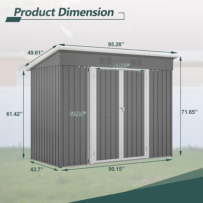 Outdoor Storage Shed, 8 X 4 FT Large Metal Utility Tool Sheds with Floor Frame, Steel Garden Shed for Backyard Garden Patio Lawn