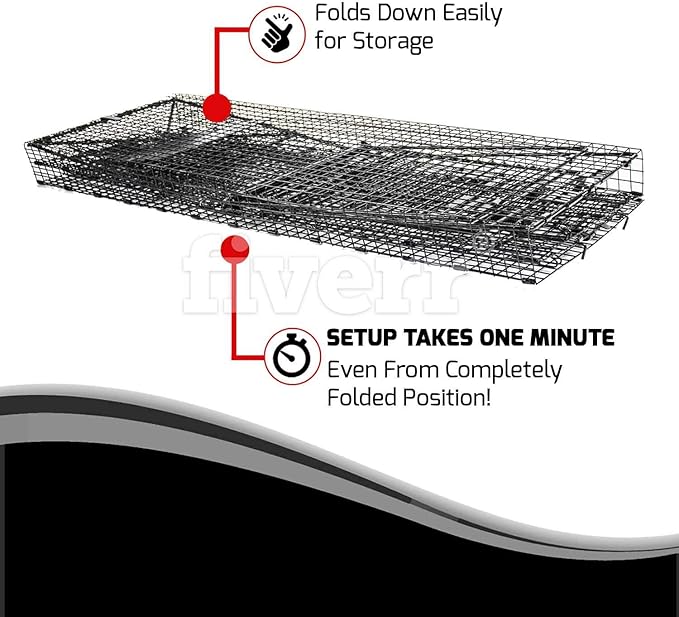 Humane Way Folding 50 Inch Live Humane Animal Trap - Safe Traps for All Animals - Dogs, Raccoons, Cats, Groundhogs, Opossums, Coyote, Bobcat - 50"x20"x26"