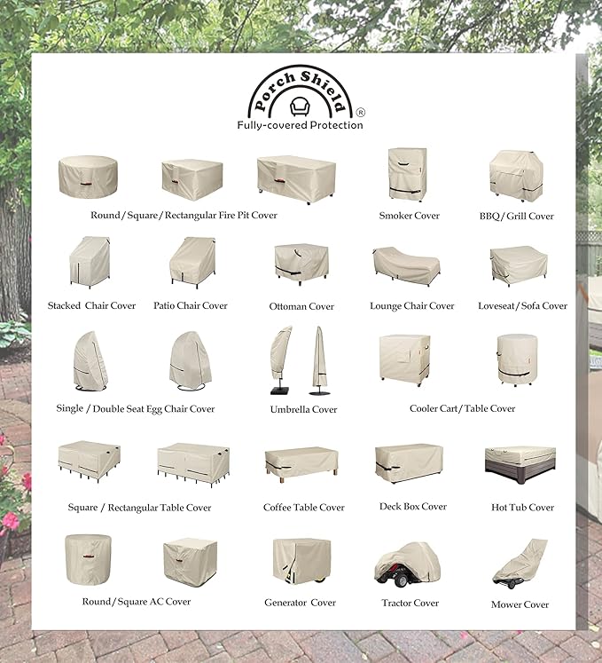 Porch Shield Patio Fire Pit Cover - Waterproof 600D Outdoor Rectangular Fire Table Cover Deck Box Protector - 44 x 26 inch, Beige
