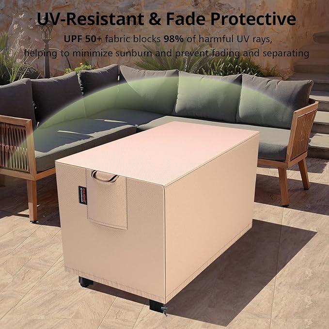QH.HOME Fire Pit Cover Rectangle 56 x 38 Inch,Outdoor Waterproof Fire Pit Table Cover Strong Tear Resistant and Fading Resistant for Rectangular Patio Furniture Fireplaces - Wheat