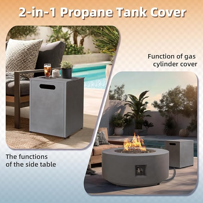 Propane Tank Cover, 16 Inch Propane Tank Cover Table Outdoor Storage Box, Fits 20 lb Propane Tank Outdoor Gas Tank Storage Box with Aesthetic Feature for Patio, Balconies, Grey