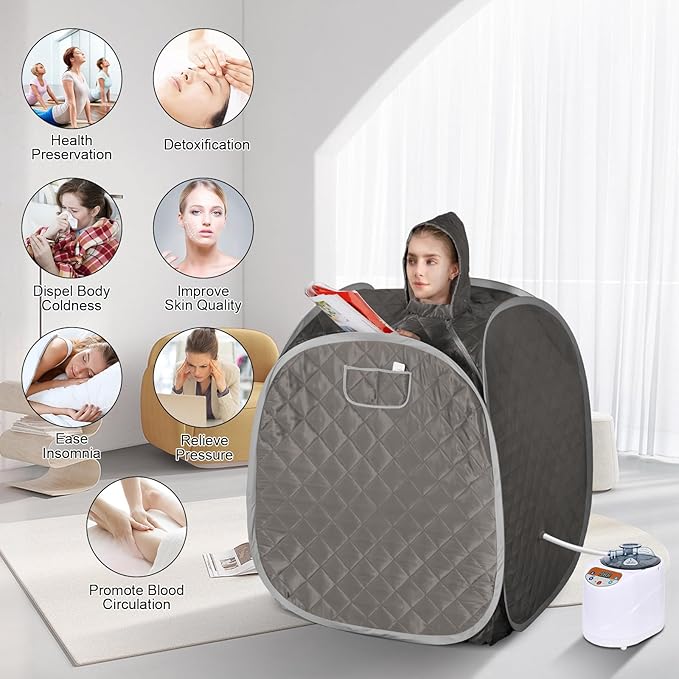 ZONEMEL Portable Steam Sauna, Full Body Home Sauna Spa, 1 Person or 2 Person Share Saunas, 3L Steam Generator with Remote Control (Black, L 33.5”x W 32.3”x H 41.7”)