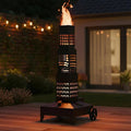 51" Smudge Pot Heater with Wheels, 7-Gallon Waste Oil Patio Heater,Heavy-Duty Steel Pyramid Design,Portable Fireplace for Backyard, Porch, Patio and Garden(Banner)