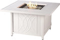 Square 42 in. x 42 in. Aluminum Propane Fire Pit Table with Glass Beads, Two Covers, Lid, 57,000 BTUs in White Finish