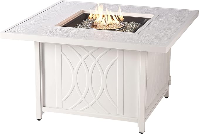 Square 42 in. x 42 in. Aluminum Propane Fire Pit Table with Glass Beads, Two Covers, Lid, 57,000 BTUs in White Finish