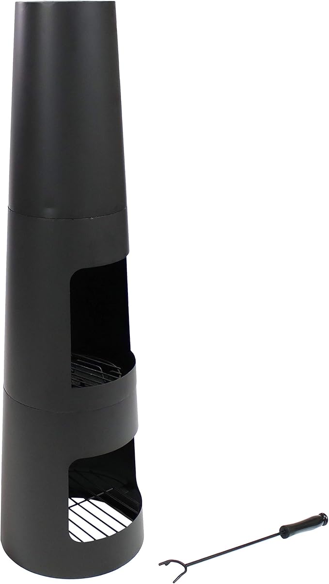 Sunnydaze Chiminea Outdoor Fireplace - Chiminea Fire Pit with Poker and Cover - Outdoor Wood-Burning Fire Pit - Black