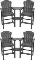 SERWALL Tall Adirondack Chairs Set of 4 with Double Layer Connecting Tray, HDPE Bar Height Outdoor Chairs, Wood-Like Adirondack Bar Stools for Patio, Balcony, Porch, Grey