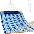 Lazy Daze Hammocks 12 FT Quilted Fabric Double Hammock with Spreader Bars and Detachable Pillow, 450lbs Weight Capacity