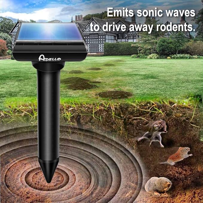 2024 Apello Solar Mole Repellent Chipmunk Repellent Ultrasonic Vole Repellant Gopher Repeller Outdoor Deterrent for Lawns 6-Pack No Killing Like Gopher Traps Mole Killer