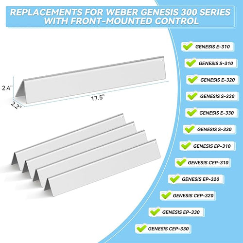 17.5" Flavorizer Bars for Weber Genesis 300 Series Grills with Front Control Knob, Replacement for Genesis Grill Parts E310 S310 E320 S320 E330 S330 Stainless Steel Heat Plates for 7620, 5 Pack