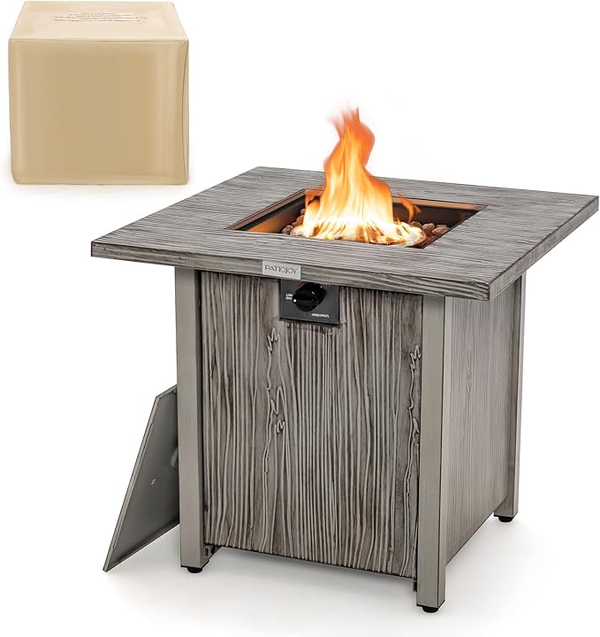 Tangkula 28 Inches Propane Fire Pit, Patiojoy 40,000 BTU Gas Fire Pit Table with Lid, Lava Rocks, Protective Cover, 2-in-1 Outdoor Fire Table with Adjustable Flame, Stainless Steel Burner (28 Inches)