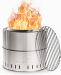 15.5 inch Stainless Steel Smokeless Fire Pit with Grill, Outdoor Smokeless Firepit, Wood Burning Fire Pits for Camping, Bonfire, Low Smoke Firepit for Outside (Vertical Hole)