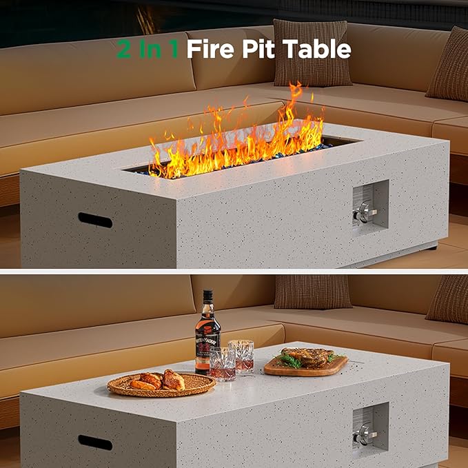Ciays 42 Inch Propane Fire Pit, 50,000 BTU Outdoor Gas Fire Pit Table for Outside Patio with CSA Certification, Glass Rocks, Rectangular Heater for Backyard, with Waterproof Cover & Adjustable Legs