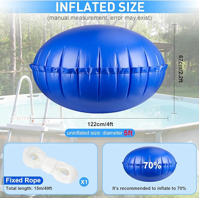 COCHIE 5' x 5' Pool Pillows for Above Ground Pools, Ultra-Thick Cold-Resistant Pool Air Pillow, Winter Closing PVC Ice Equalizer Air Pillows Covers with Rope for Winterizing Support Pools
