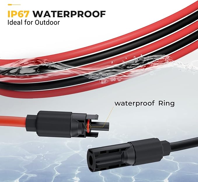 BougeRV 3 Feet 8AWG Solar Extension Cable with Female and Male Connector with Extra Pair of Connectors Solar Panel Adaptor Kit Tool (3FT Red + 3FT Black)