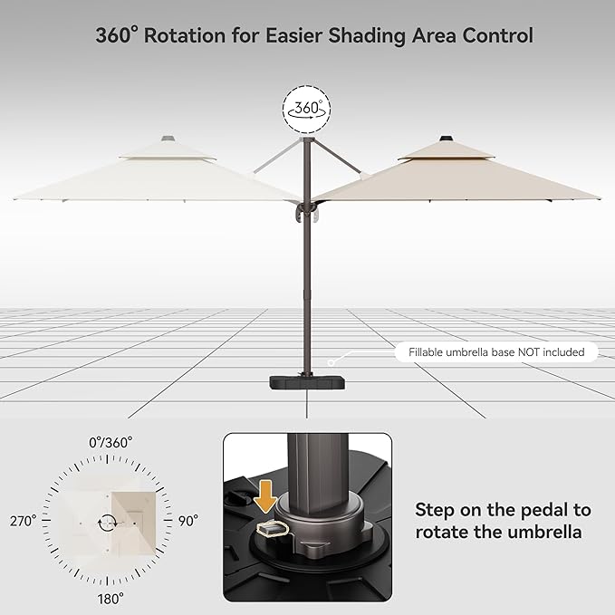 9x12FT Cantilever Patio Umbrella - Heavy Duty Double Layer Offset Design with 360° Rotation, Large Rectangle Sun Shade Umbrella for Garden, Deck, Pool, Backyard, Beige