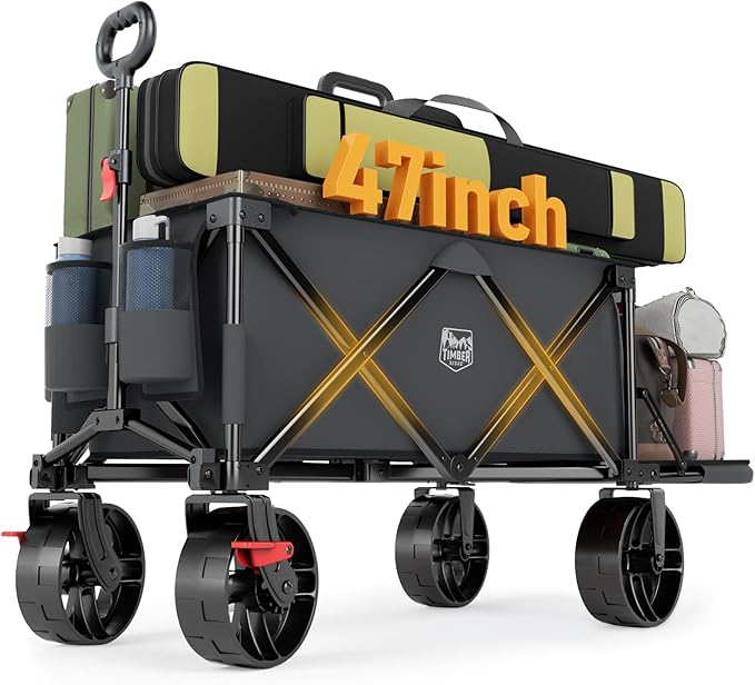 TIMBER RIDGE Beach Wagon with Tailgate, 550lbs Heavy Duty Collapsible Wagon with All-Terrain Big Brakes Wheels, Foldable Utility Cart for Sand Sports Shopping, Gray