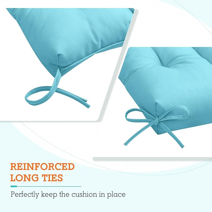 EAGLE PEAK Tufted Outdoor/Indoor High Back Patio Chair Cushions, Set of 4, 46'' x 22'', Light Blue