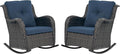 Patio Rocking Chairs Set of 2, Wicker Outdoor Rocking Chairs, Outdoor Gliders Patio Rockers for Porch, Deck, Yard, Garden, Brown Wicker/Blue Cushion