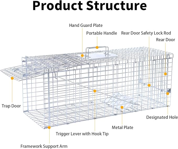 32" Live Animal Traps,Humane Animal Trap for Stray Cats up to 16.5 pounds, Raccoons, Squirrel, Skunk, Mole, Groundhog, Armadillo, Rabbit,Steel Foldable with Pedal Triggers