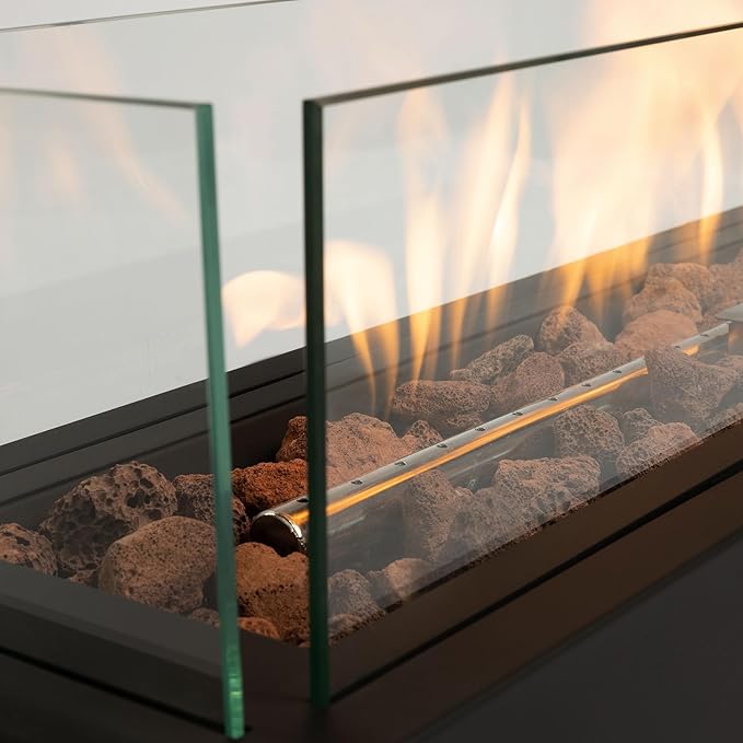 Zateety 28" Propane Gas Fire Pit Table - 40000 BTU Rectangular Alloy Steel FirePits, Anti-Rust Finish & CSA Certified with Glass Windshield and Lava Rocks for Outdoor Patio Deck Garden Balcony -Black