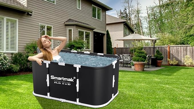 Smartmak Ice Bath Tub with Cover, Portable XL Large Cold Plunge Tub for Athletes, Cold Water Pod Tub Therapy and Recovery, Cold Immersion Training Baths at Home Outdoor Plunge Pool, Black