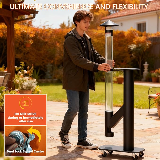 71 Inches Wood Pellet Fire Pits with Wheels - Portable Wood Pellet Heater with Thickened Base- Smokeless Patio Rocket Stove - Painted Stainless Steel Outdoor Fire Pit for Backyard Camping