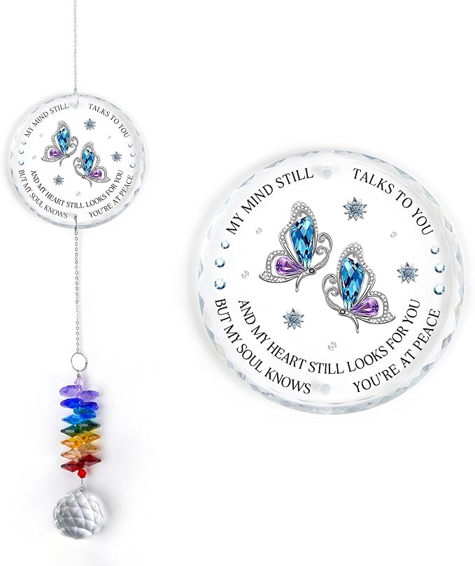 GIFTELIX Glass Suncatcher Ornament - Memorial Gift for Loss of Loved One - My Mind Still Talks to You - Bereavement Keepsake - Crystal Rainbow Maker - Hanging Crystal Decor - Daily Remembrance
