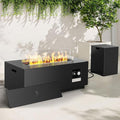 Outdoor Propane Fire Pit Table, 42inch Natural Gas Fire Pits for Outside Patio Rectangular Iron Firepit with Tank Cover, Wind Guard, Steel Lid, Rain Cover, 50,000 BTU Fire Table (Black)
