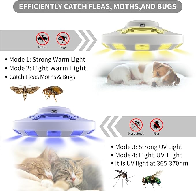 2 Packs Flea Traps for Inside Your Home with 6 Sticky Pads, Fleas Light Traps Kills Fleas in House, Hanging Flea Lamp with USB Cable Pest Control for Bugs Moths Gnats Indoor and Outdoor