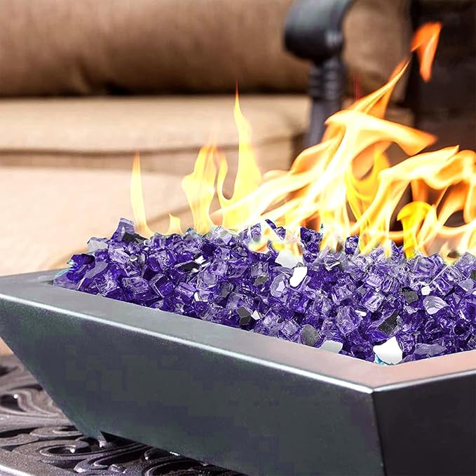 onlyfire 10 Pounds Fire Glass for Propane Fire Pit, 1/2 Inch Reflective Firepit Glass Rocks for Gas Fireplace and Fire Pit Table, Purple
