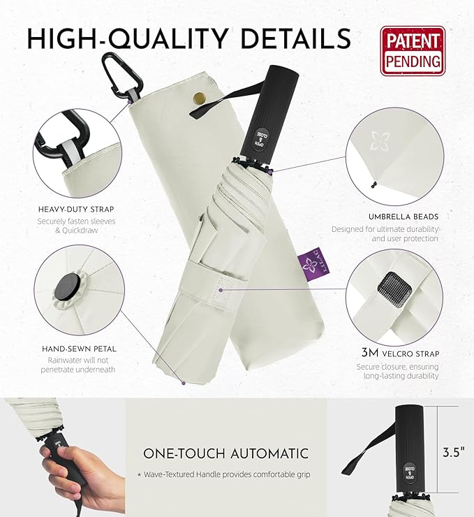 UV Travel Umbrella for Sun Protection & Rain, Compact Windproof Folding, Refined craftsmanship, Auto Open/Close, 43" Canopy with color coating, UPF 100+ UV Blocking, TSA Approved
