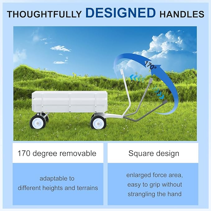 White All-Terrain Wagon, Wedding Flower Girls Wagon Cart with Handle, Utility Steel Cargo Wagons with Removable Wooden Side Panels (White, Small)