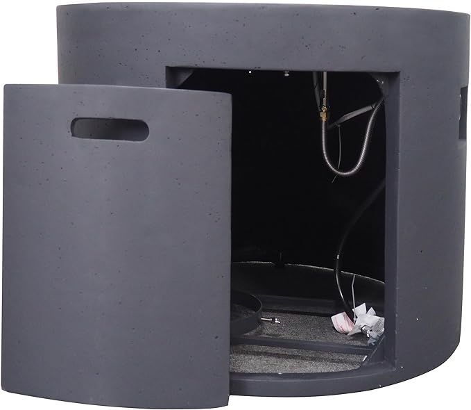 31-inch Round Magnesium Oxide Propane Gas Fire Pit Table - 40,000 BTU Outdoor Heater with Hidden Tank Space, Lightweight Concrete Patio Firepit for Backyard/Deck/Garden, Dark Grey