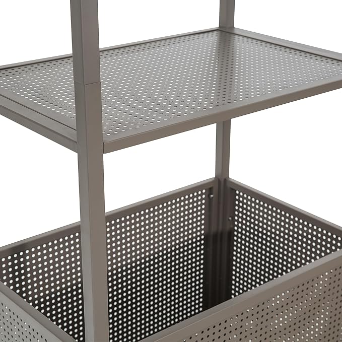 Ulax furniture Harrisburg Pool Float Storage Organizer, Steel Pool Float Holder with Basket Shelf, Towel Bars & Hooks