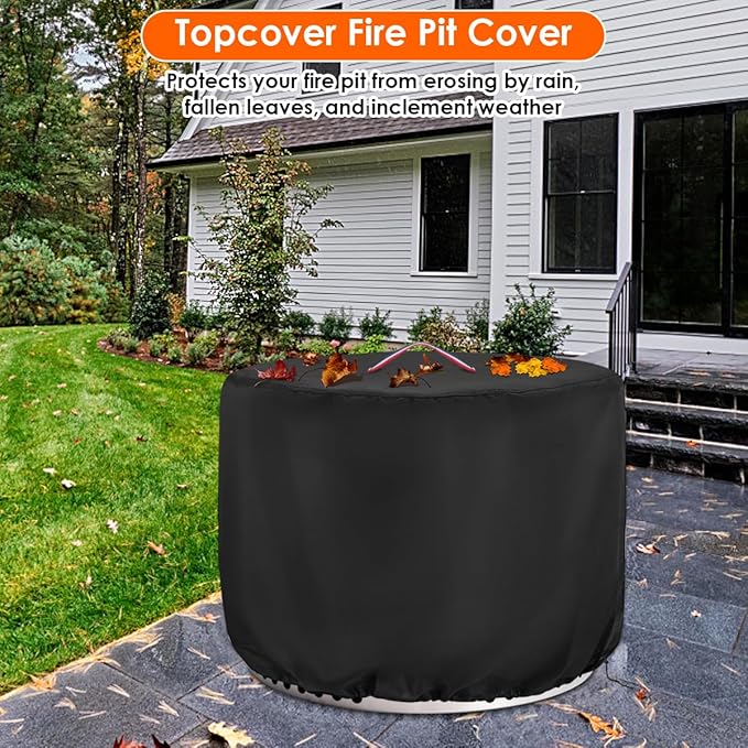 Round Fire Pit Cover,600D Waterproof Heavy Duty Firepit Cover for OutVue Stainless Steel Smokeless Fire Pit,Windproof Outdoor Fireplace Cover with PU Coating,28"D x 22"H