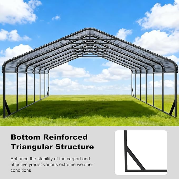20x30 ft Metal Carport & Portable Garage, Heavy Duty with Galvanized Steel Roof & Frame - Large Tall Carports Canopy for Snow, Grey for Outdoor Garages