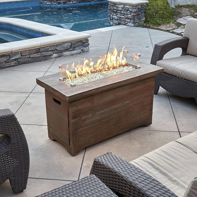Bluegrass Living HF42603 Barnyard Style Propane Fire Pit Table for Patio and Deck Use, MGO Construction, Includes Glass Beads and Protective Cover, 42 Inch x 20 Inch, Gray